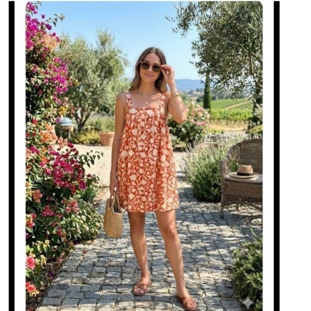 Universal Thred Mini Floral CottonLinen Sundress XS Coquette Cottage Boho Resort